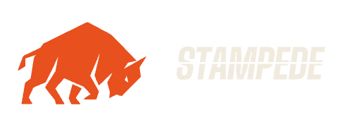 Stampede lockup with a bone wordmark, shown on charcoal