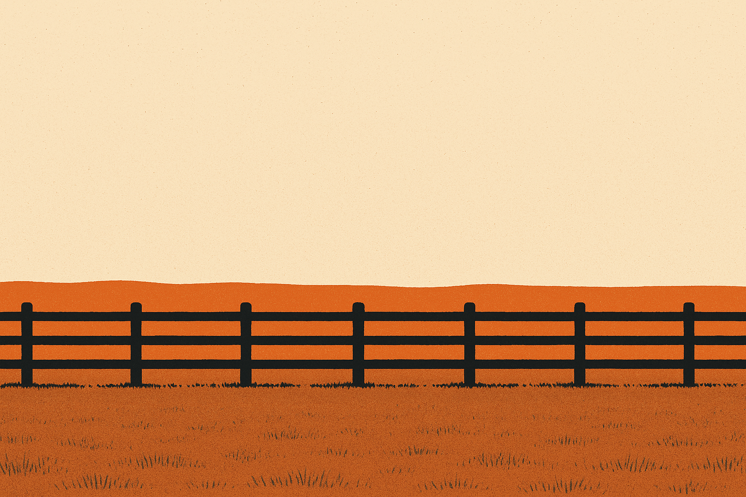 Screen-print illustration of a long, level wooden ranch fence line with evenly spaced horizontal rails running across an empty prairie, representing a fixed static drawdown line that never moves.